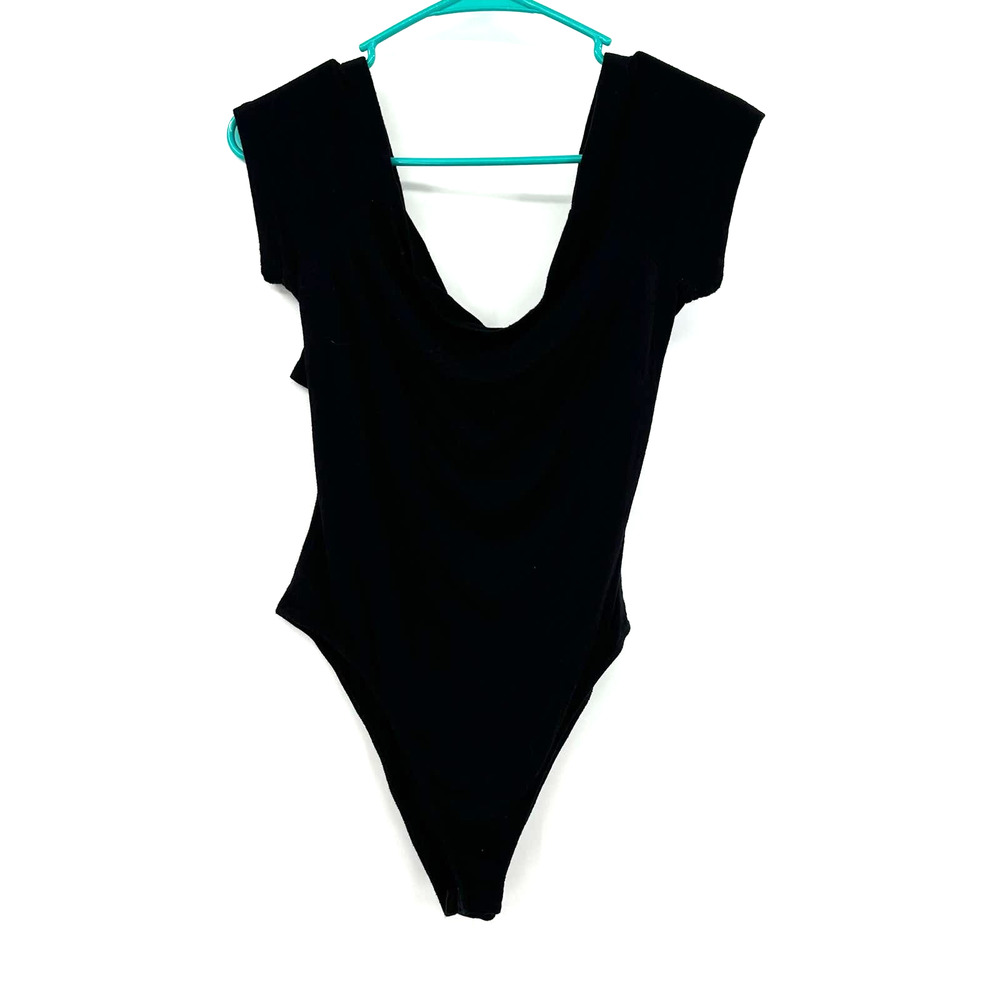 Lush size XL black short sleeve body suit snap close crotch crossover back